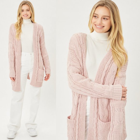 NEW Chunky Cable Rib Knit Open Front Long Cardigan - Picture 6 of 11